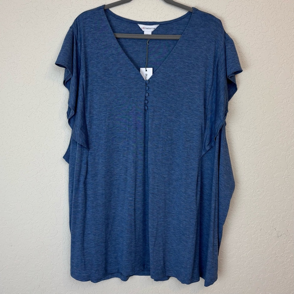 Liz Claiborne Blue V-Neck Flutter Sleeve Top Size 5X